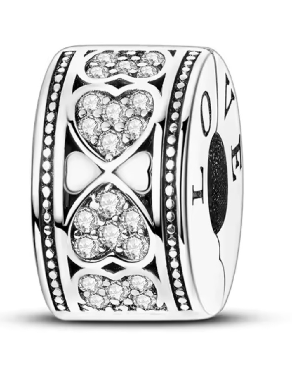 Pandora Silver Heart Pavé Spacer Charm with Clear Stones